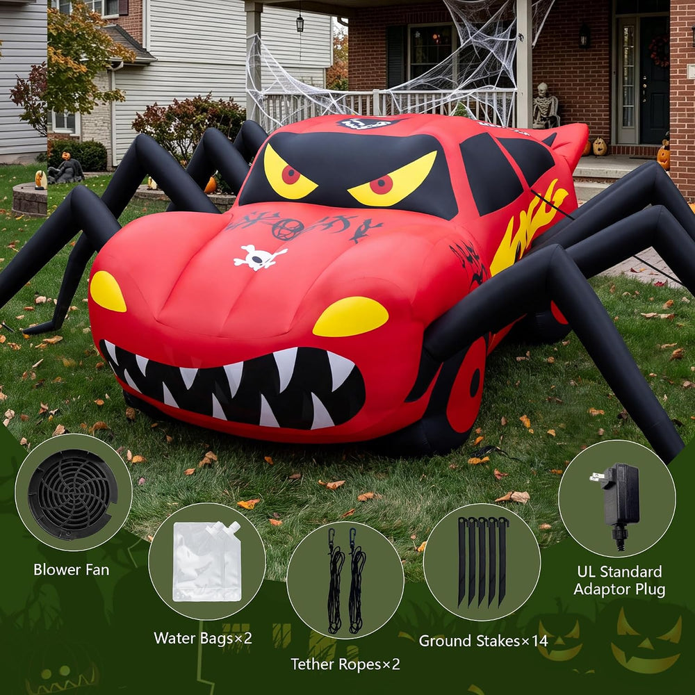 19.7 FT Giant Halloween Inflatables Spider Car Outdoor Decorations