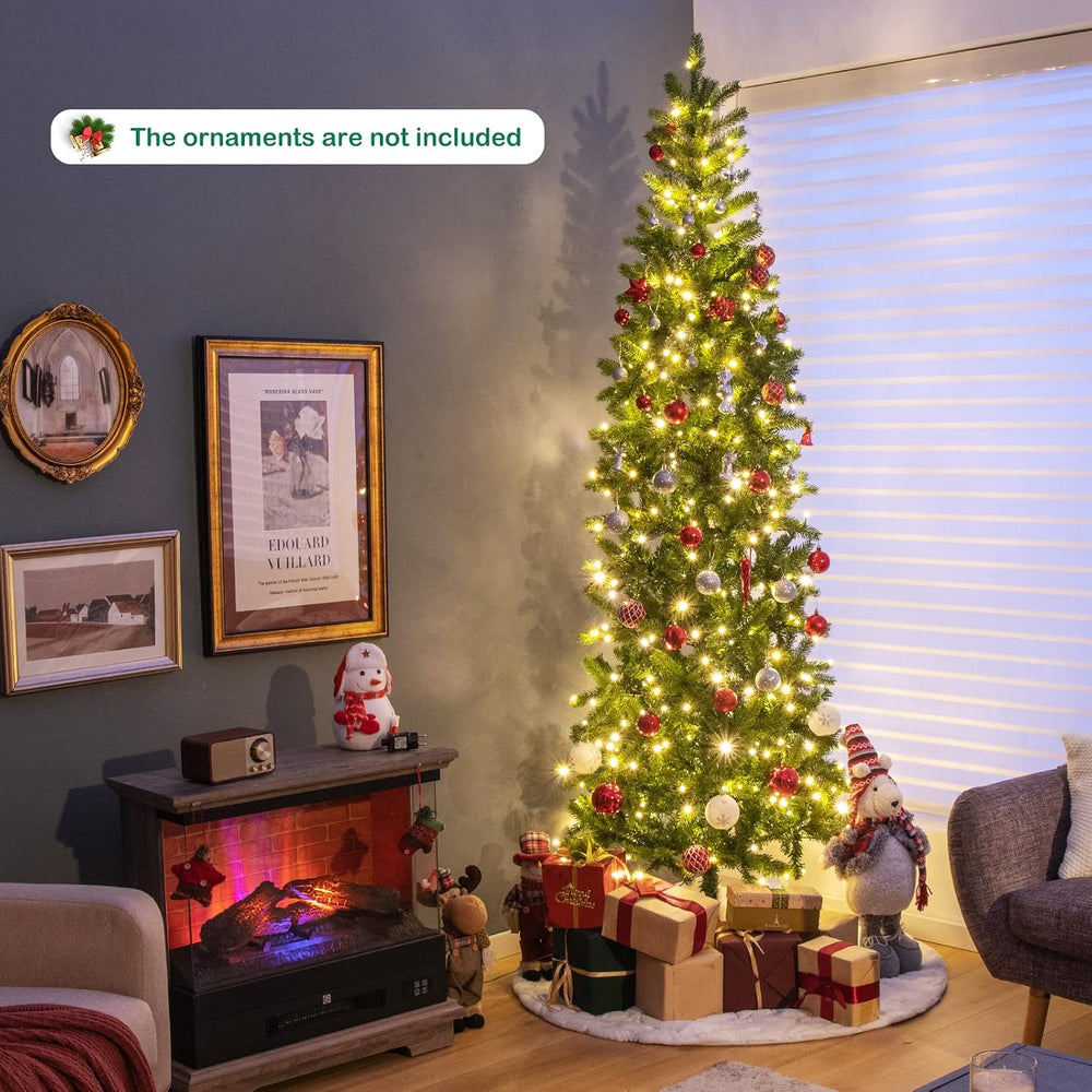 Goplus 7.5ft Pre-Lit Pencil Christmas Tree with 350 Lights, 10 Light-Modes
