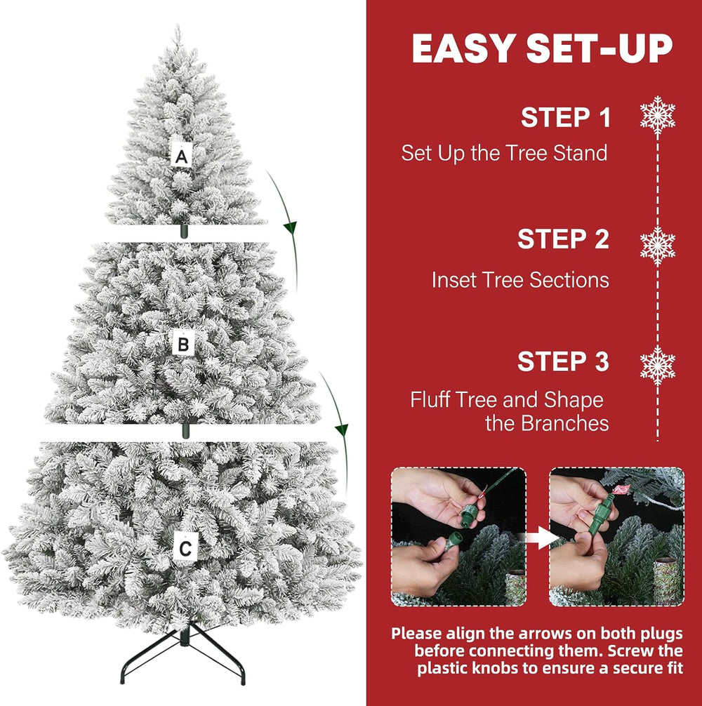 Hykolity 7.5 ft Prelit Christmas Tree with 1,446 Snow Flocked Branches