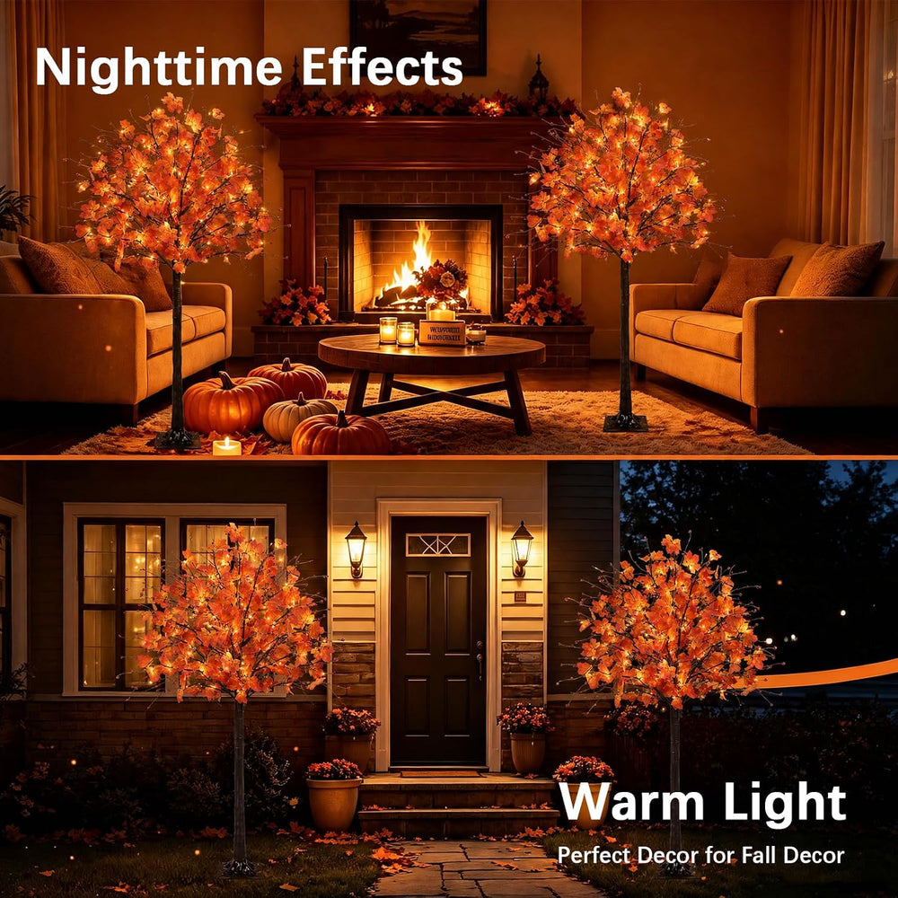 2 Pack 5FT Fall Trees with Lights Maple Tree 220LED-Remote Control&Timer