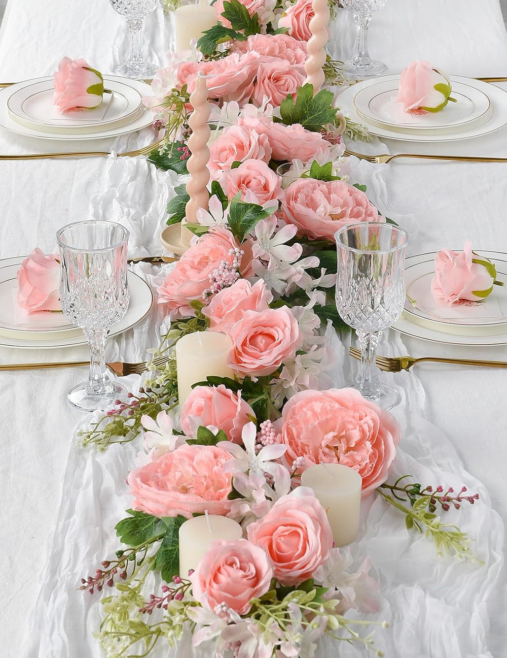 2Pack Artificial Peony Flower Garland - Silk Peony Garland with Pink Flowers ...