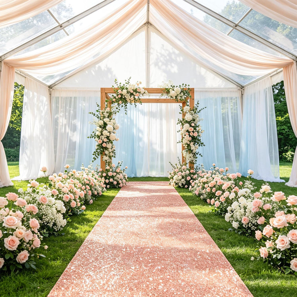 Rose Gold Carpet Runner Sequin Aisle Runner for Wedding Ceremony 4FTx15FT Gli...