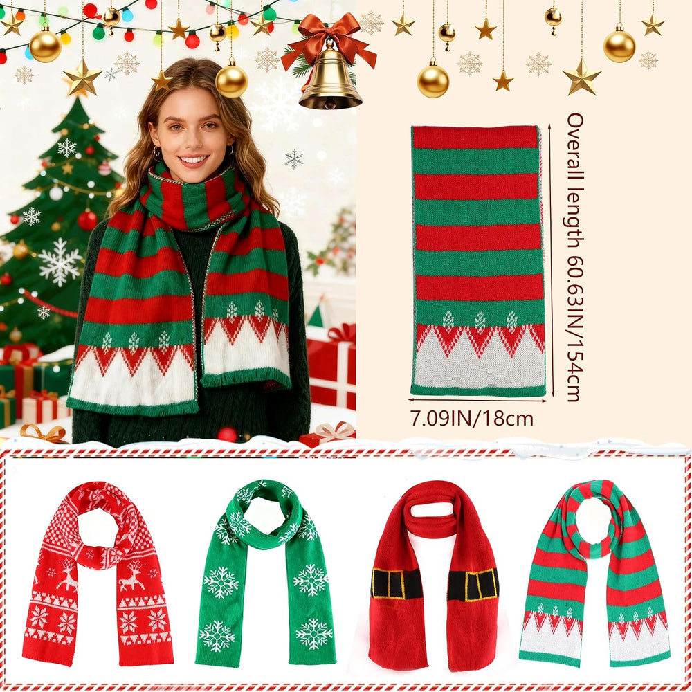 8PCS Christmas Knitted Hat and Santa Scarf Set, Elf Hat Crochet Christmas Sca...