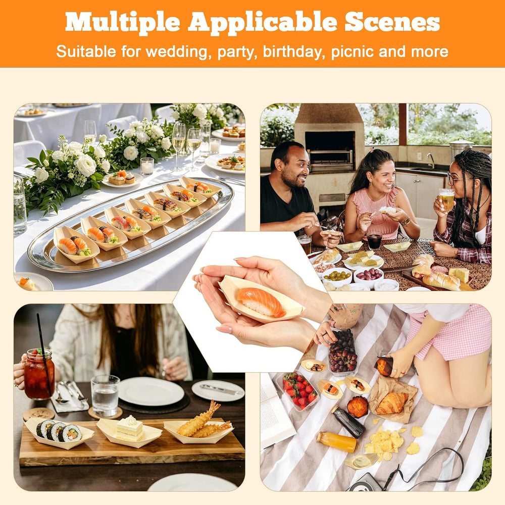 Ysglory 500 Pcs Wooden Disposable Plates Bamboo Appetizer Boat, 4.7"