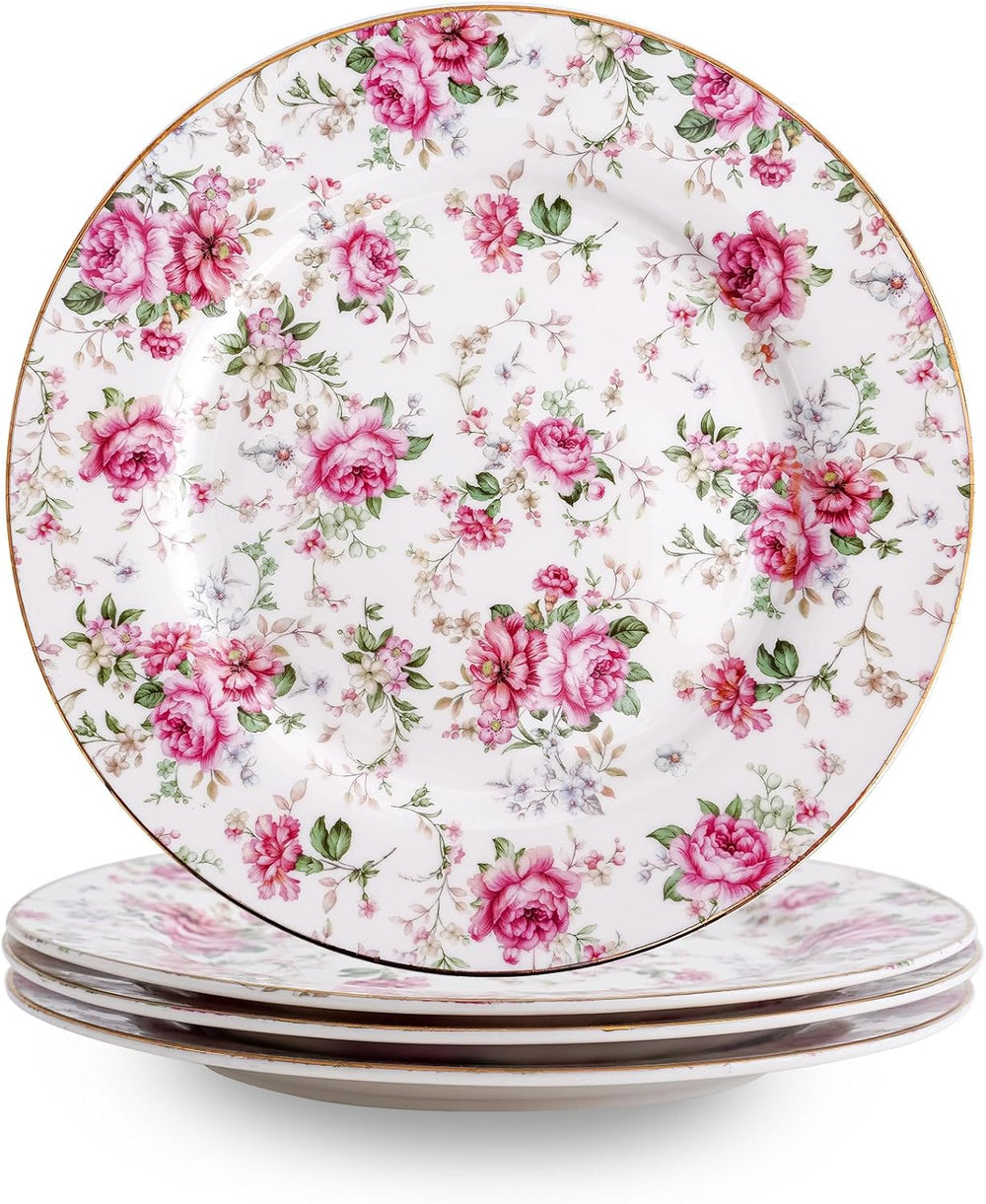 Porcelain Floral Plates, 8in Set of 4 Round Small Appetizer Dessert Plates fo...