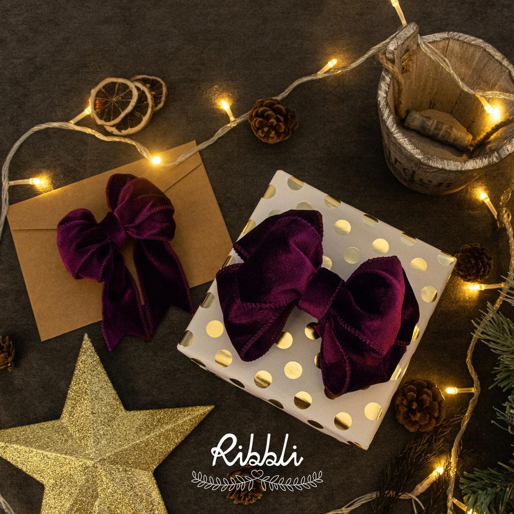 Ribbli Burgundy Velvet Wired Ribbon 2.5 Inch Velvet with Satin Christmas Ribb...