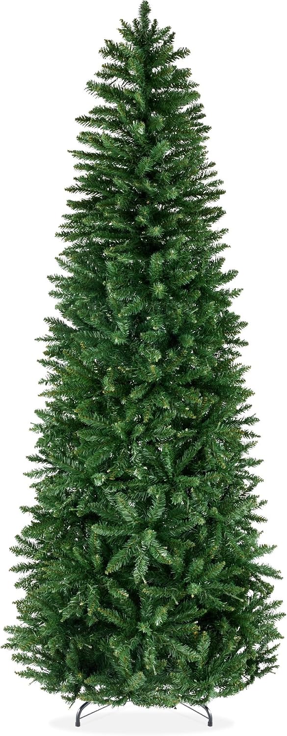 Best Choice Products Unlit Pencil Christmas Tree, 7.5ft Premium Artificial Tr...