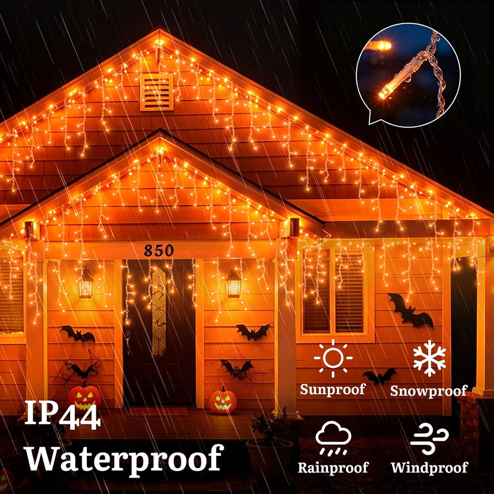 33ft 400 LED Halloween Icicle Lights Outdoor Orange