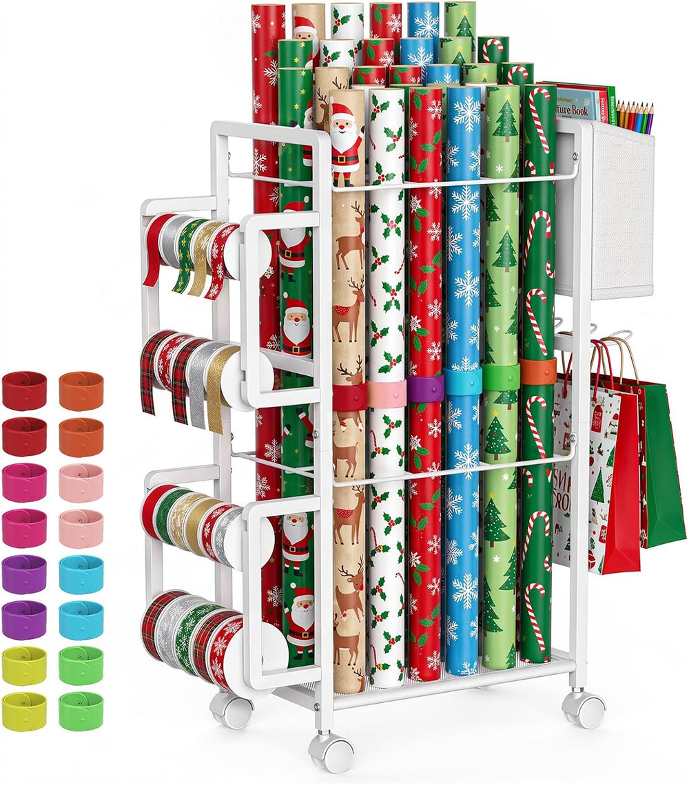 Lewondr Wrapping Paper Organizer Storage, Rolling Gift Wrap Storage Stand