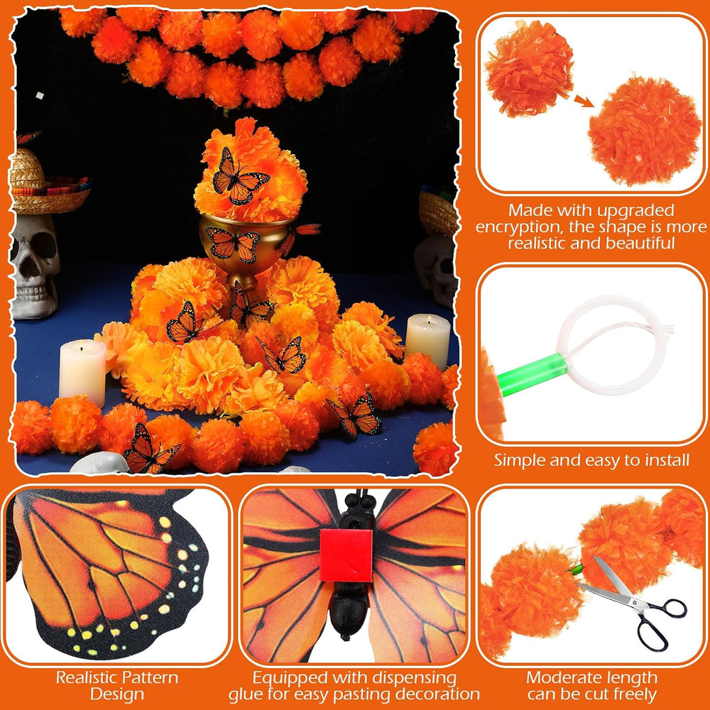 Yunsailing 96 Pcs Day of The Dead Artificial Marigold Set Diwali Decoration