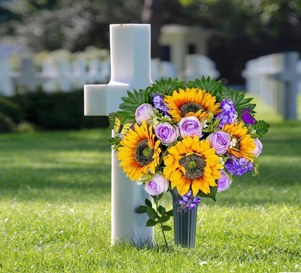 MUVIC Artificial Cemetery Flowers - Memorial Flowers - Outdoor Grave Flower D...