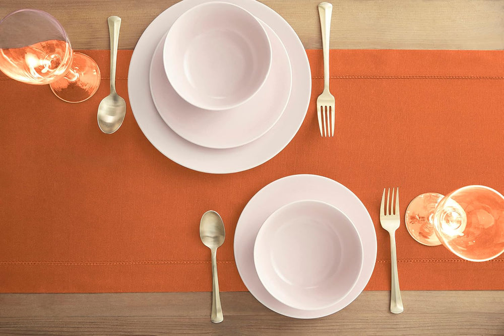 Solino Home Cotton Linen Table Runner Pumpkin Hemstitch, 14 x 72 in