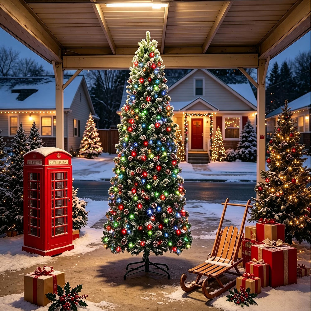 Juegoal 7.5FT Pre-Lit Pencil Christmas Tree with 305 LED Smart RGB Lights