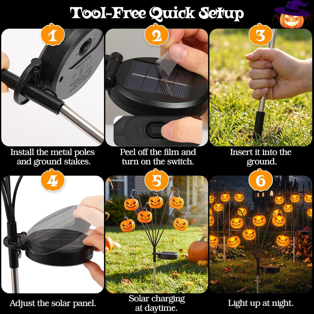 Lewondr 4 Pack Halloween Decorations Outdoor Pumpkin Lights