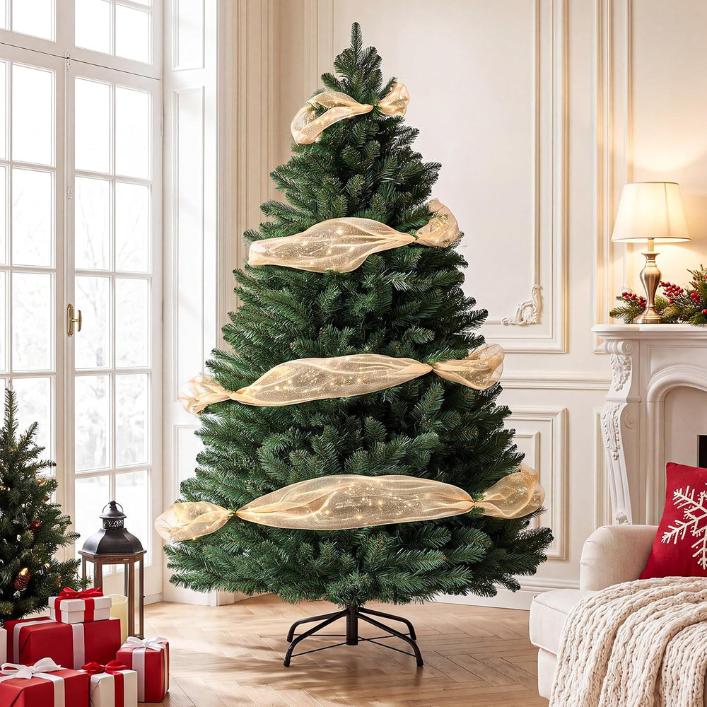 GTPLAYER 6 ft Artificial Christmas Tree, 1010 Branch Tips, Metal Base