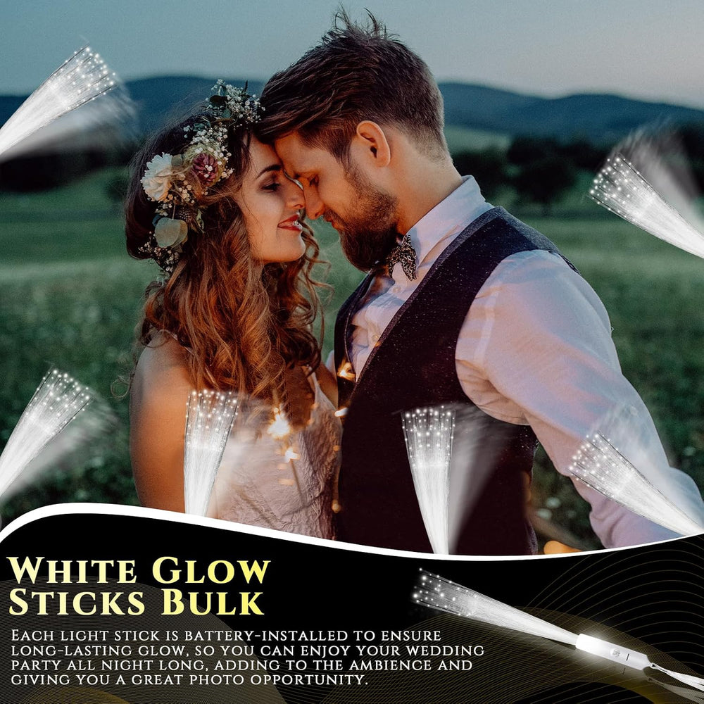 200 Pcs White Fiber Optic Wands Bulk, 10 Inch LED Glow