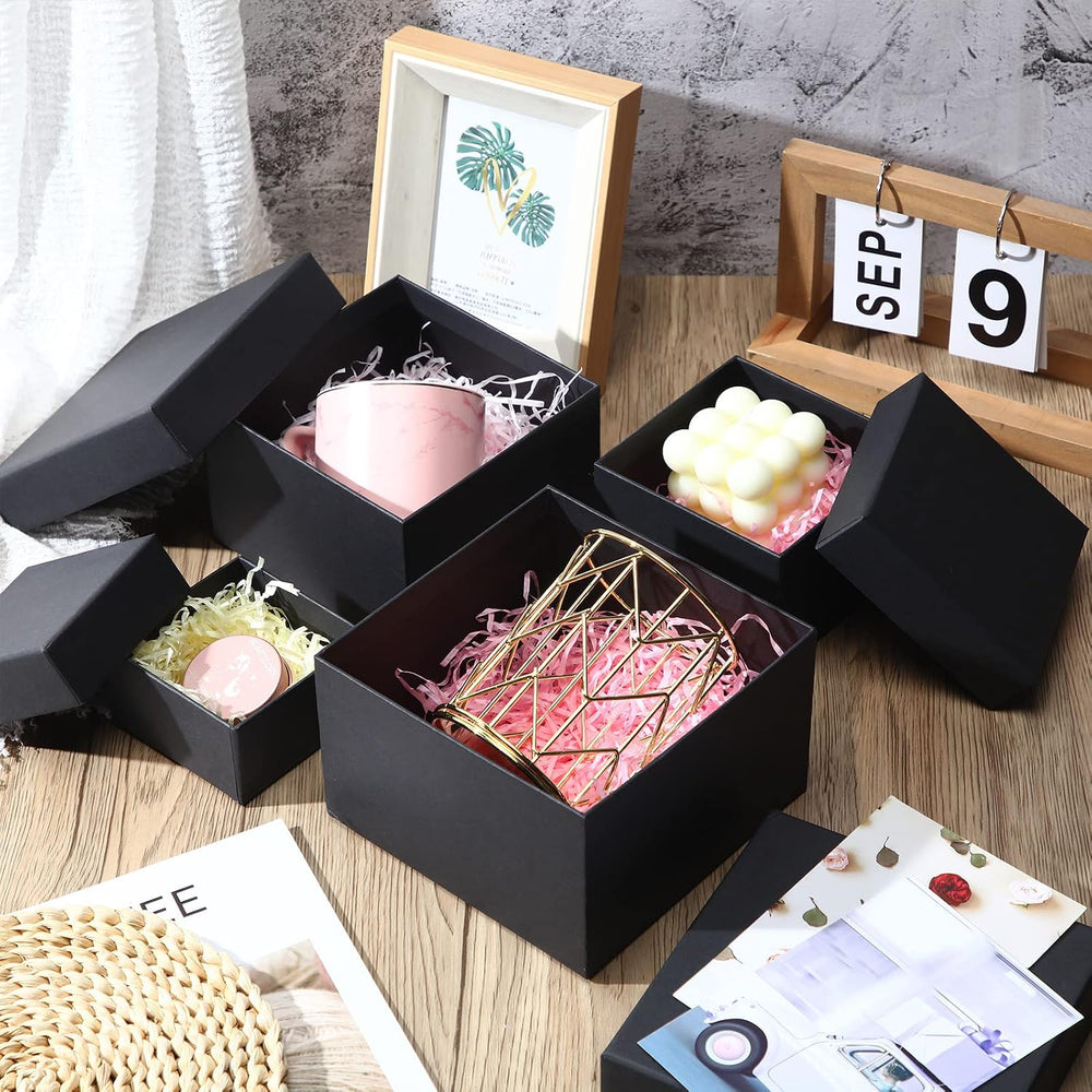 Yahenda 16 Pack Square Nesting Gift Boxes with Lids, 4 Sizes,Black