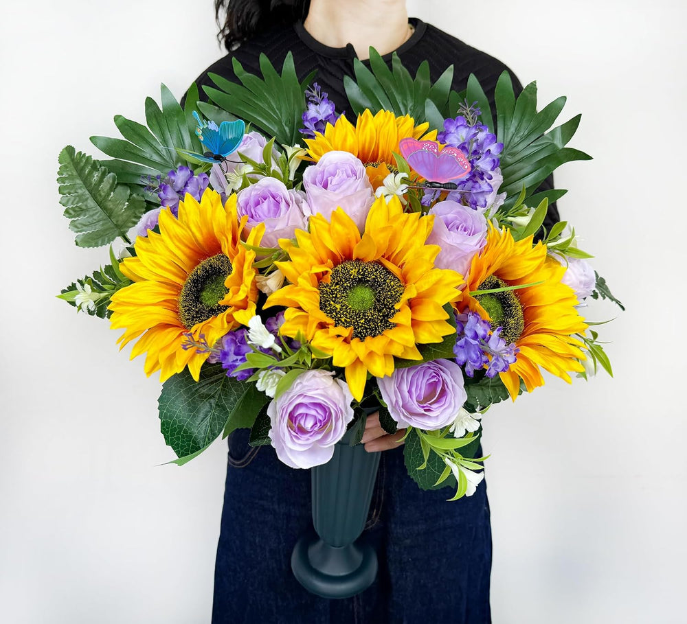 MUVIC Artificial Cemetery Flowers - Memorial Flowers - Outdoor Grave Flower D...