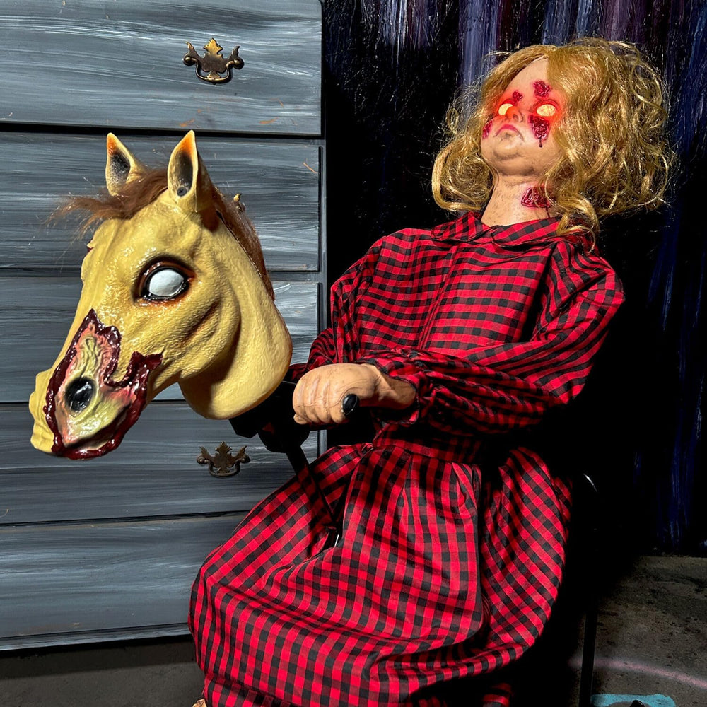 Haunted Hill Farm 3.2-Ft. Rocking Horse Girl Animatronic with Voice