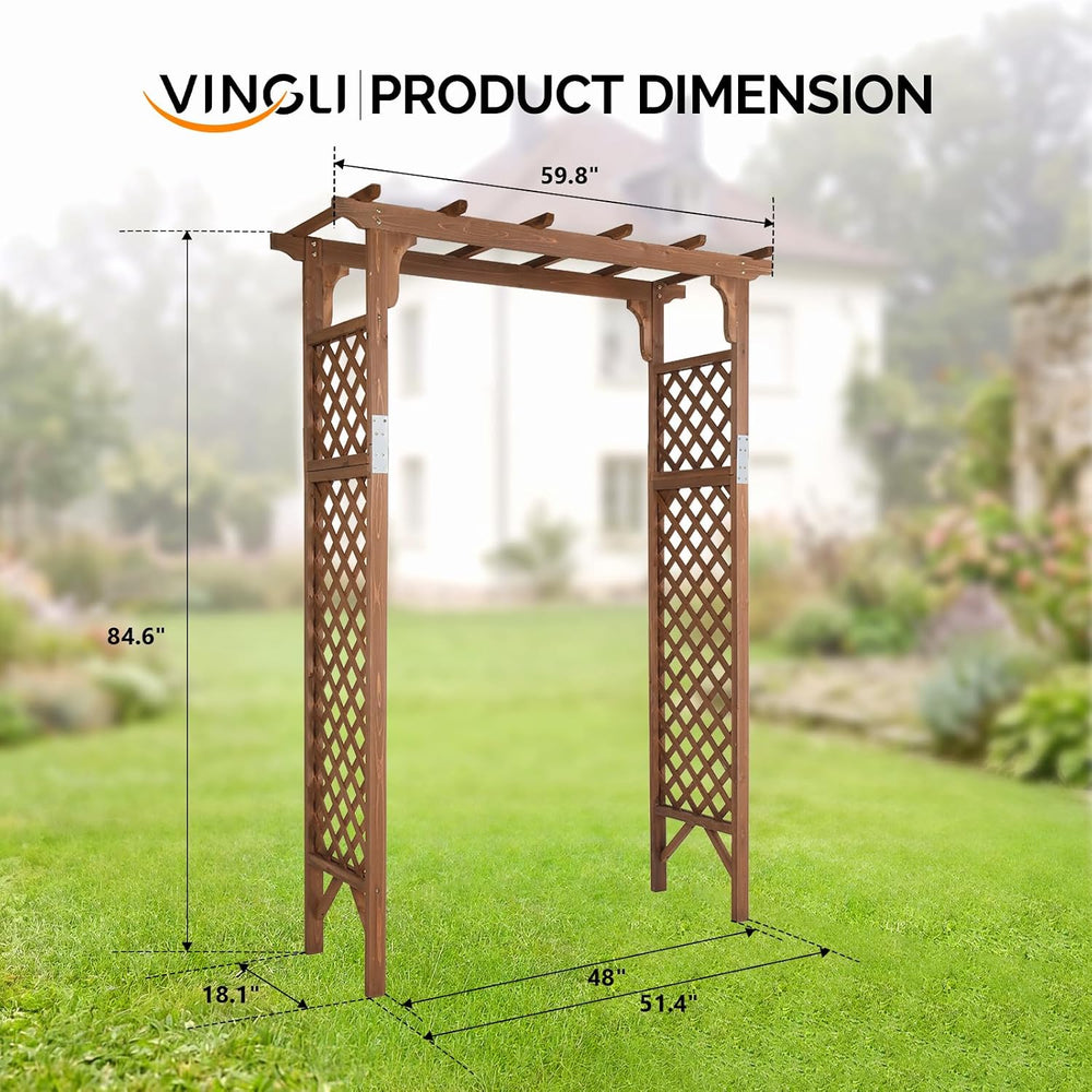 VINGLI Wood Garden Arbor, 85in Wedding Arch Garden Trellis for Plant Climbing...