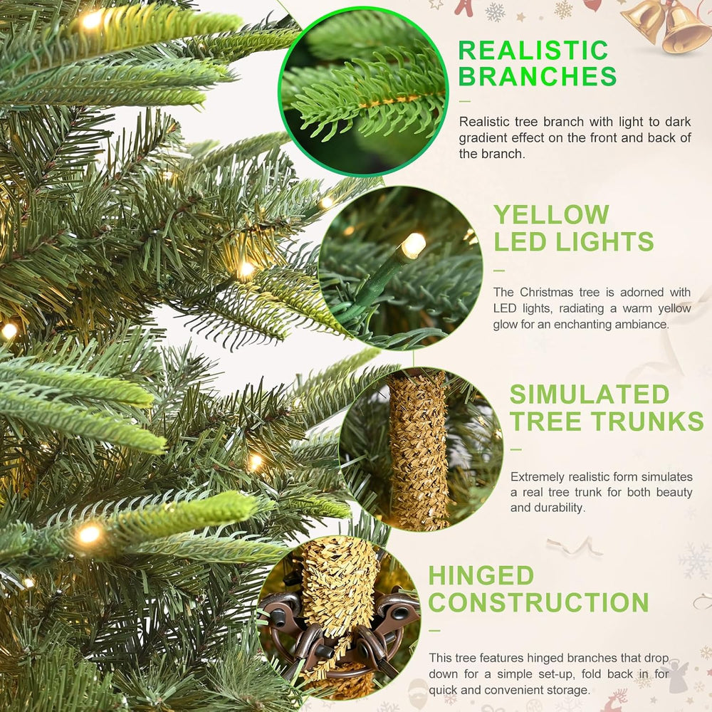 Liguanow 7ft Pre-lit Christmas Tree with LED Lights, Aspen Fir, Layered &...