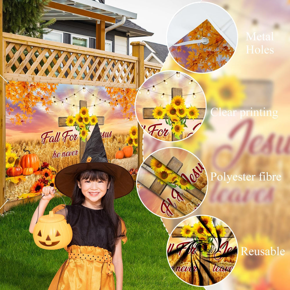 Fall for Jesus Backdrop 10x8ft He Never Leaves Banner Photography Background ...