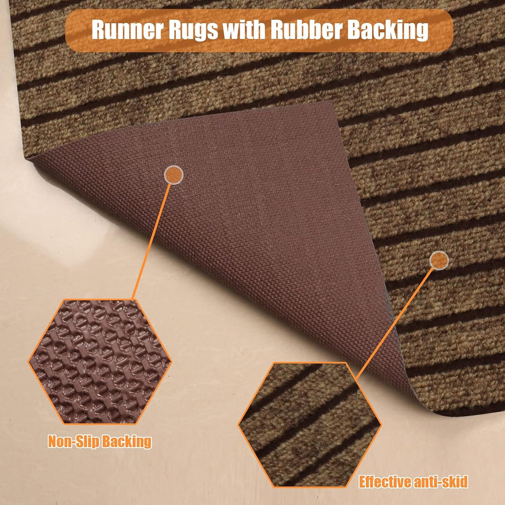 Weidear Hallway Runner Rug Non Slip-2 x 5Ft, Brown Stripe