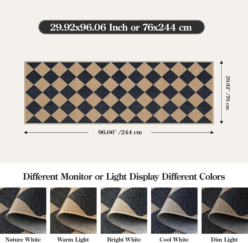 Lahome Checkered Easy Jute Non Slip Kitchen Runner, 2'6"x8' Wash...