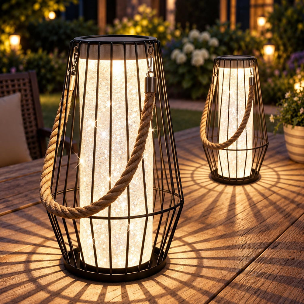 13.5" Outdoor Solar Lantern, Hanging & Tabletop Metal Light for Pati...