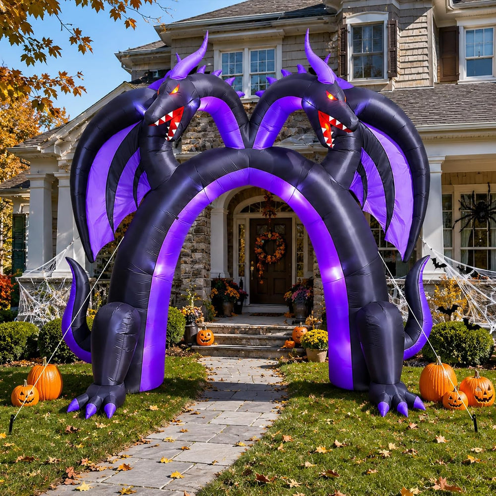 10FT Halloween Inflatable Dragon Archway, Double Headed Walk Through Decor