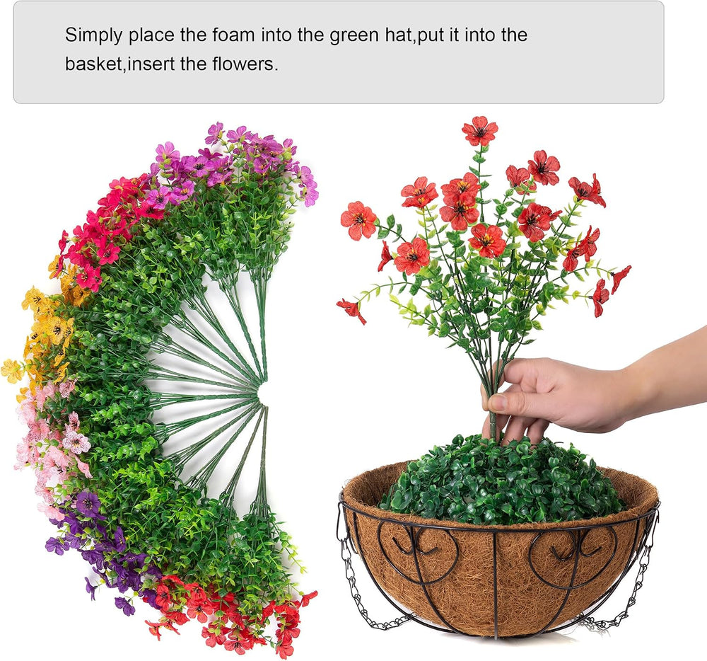 Artificial Fake Hanging Plants Flowers with Basket Outdoor Decor Faux Silk Da...