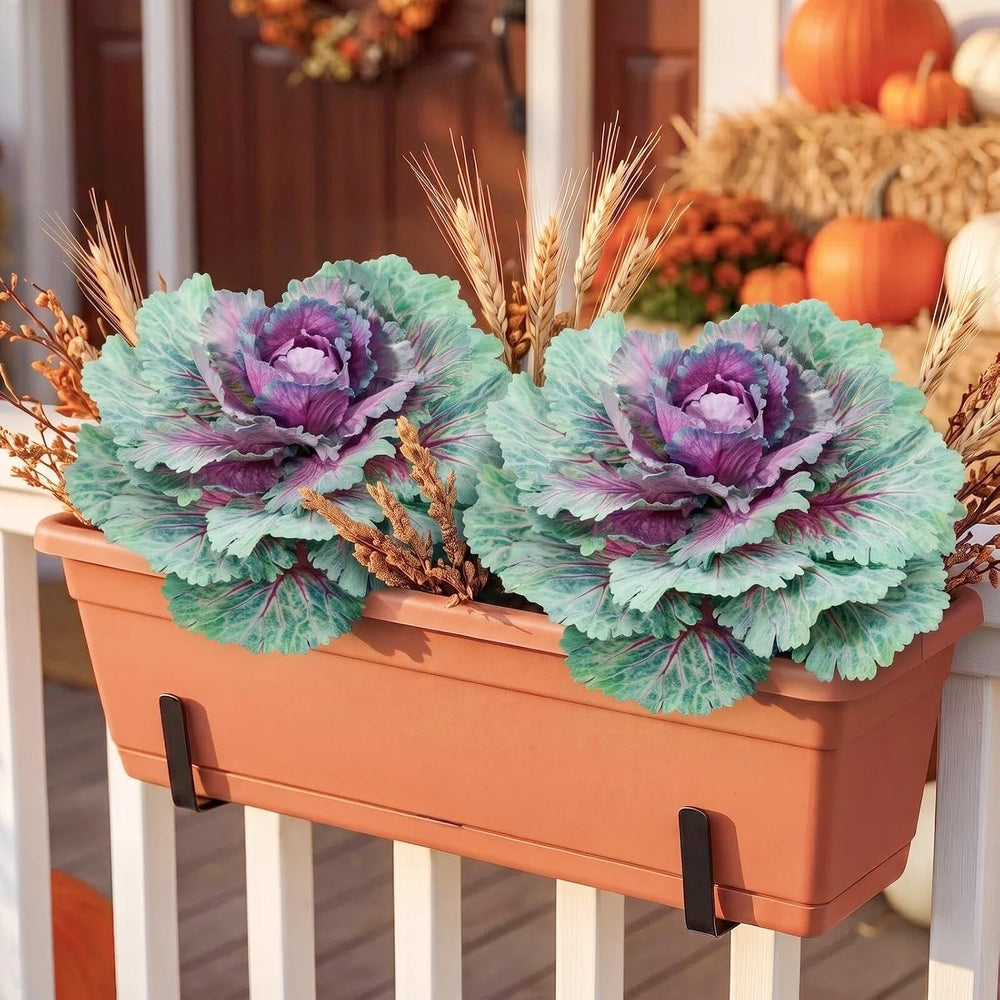 2 Pack 11.8″ Fall Faux Cabbage for Outdoor Planters Porch/Garden/Yard Decor