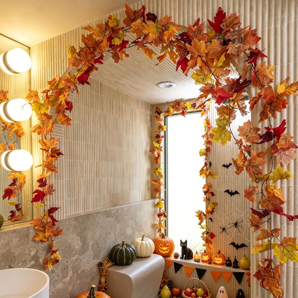 CQURE 7 Pack Fall Leaf Garland, Total 41.3Ft Artificial Fall Vines Autumn Gar...