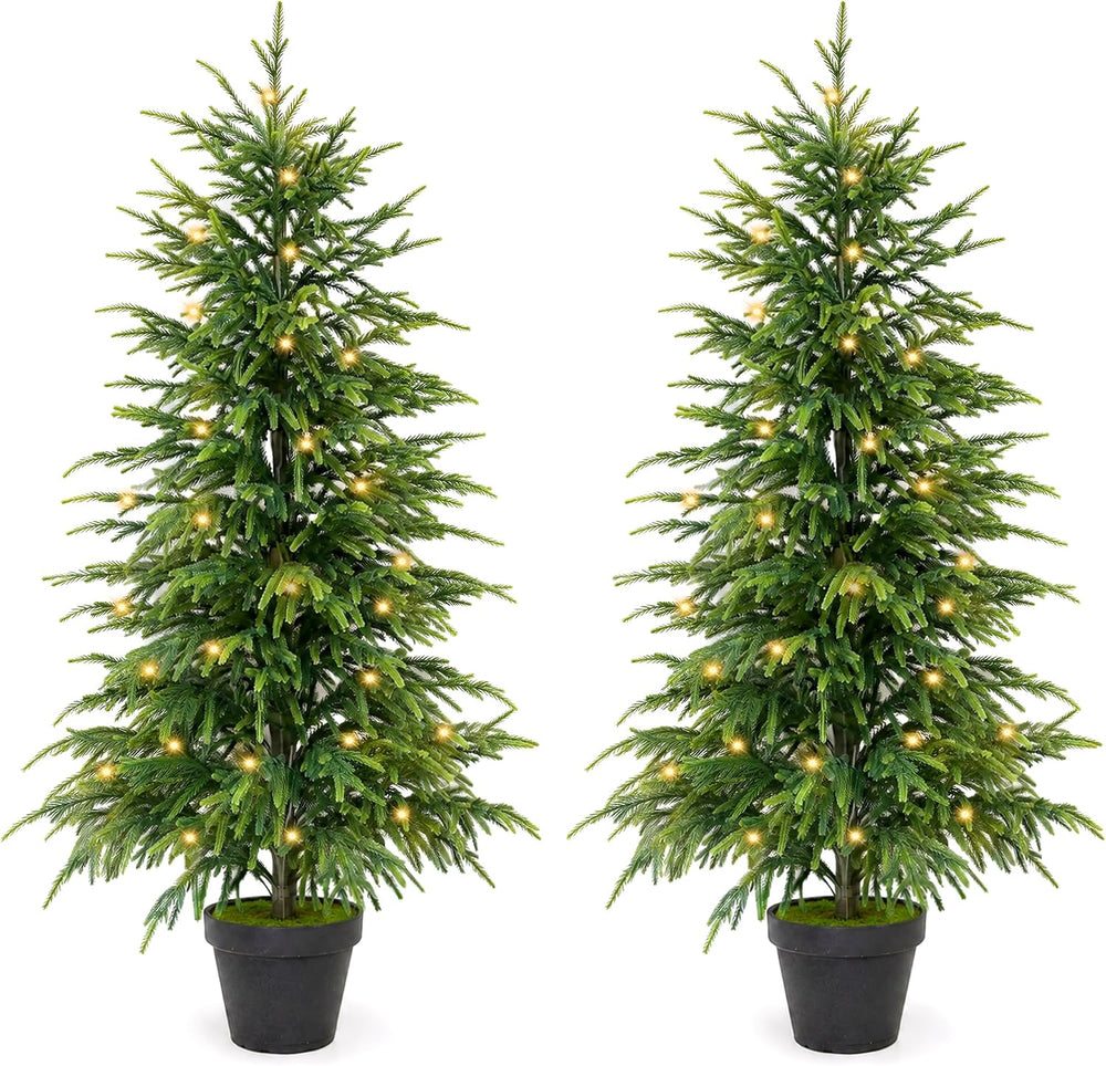 2Pcs 4FT Norfolk Pine Tree with Lights, Christmas Tree for Xmas Decor