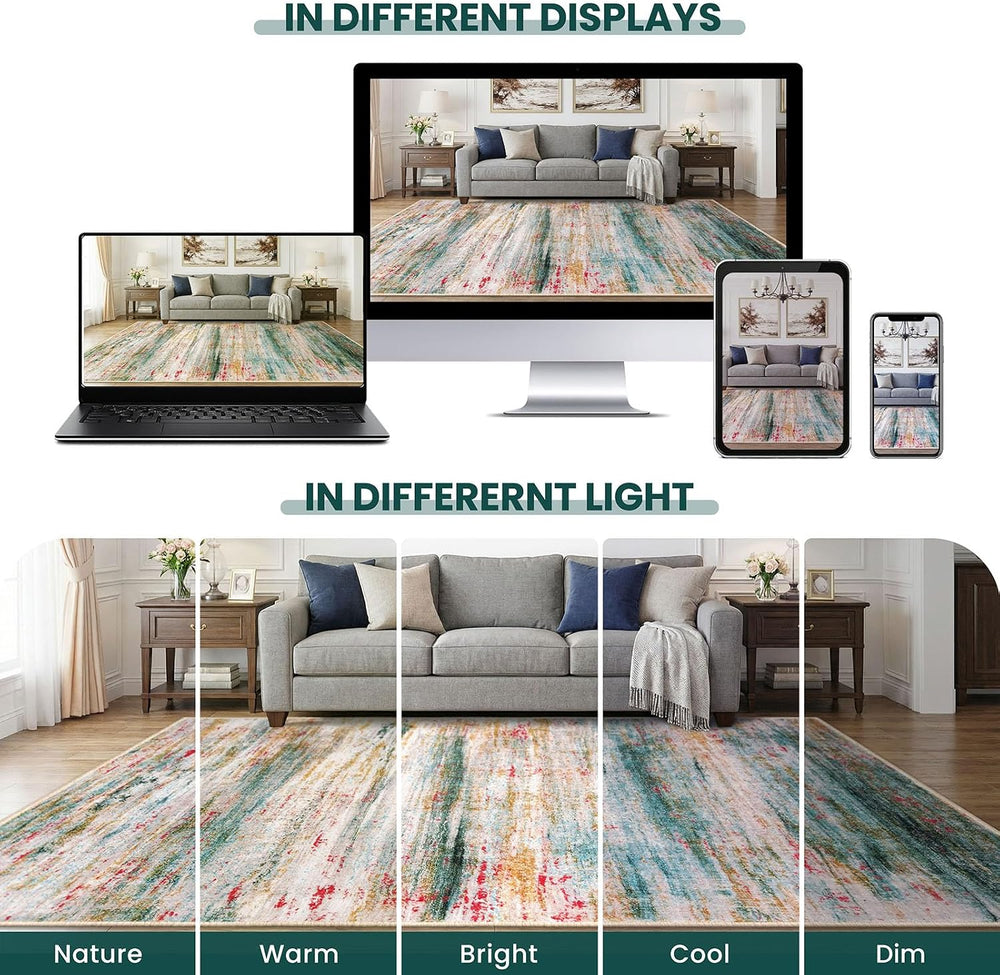 KOZYFLY Modern Washable Rug Runner 2x6 Runners for Hallways Green/Turquoise