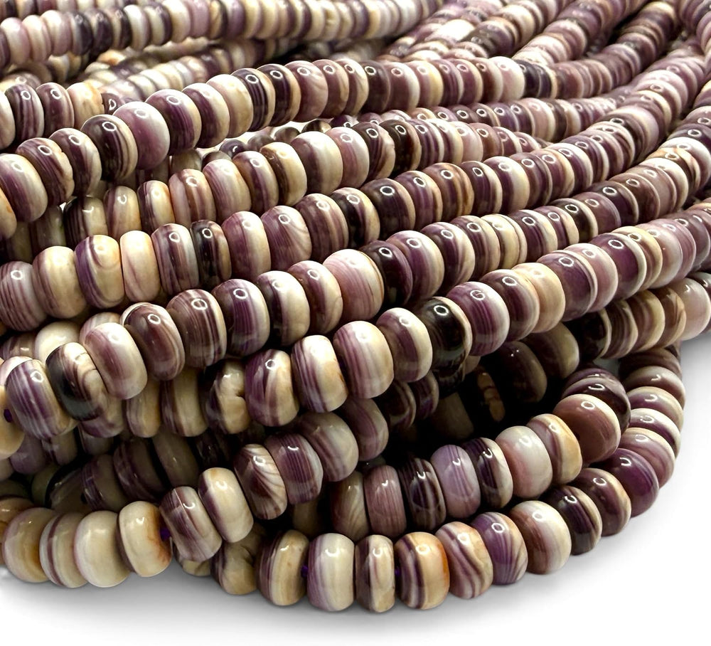 ABCGEMS White-Lavender Wampum Shell Beads USA Quahog Rondelle 6mm