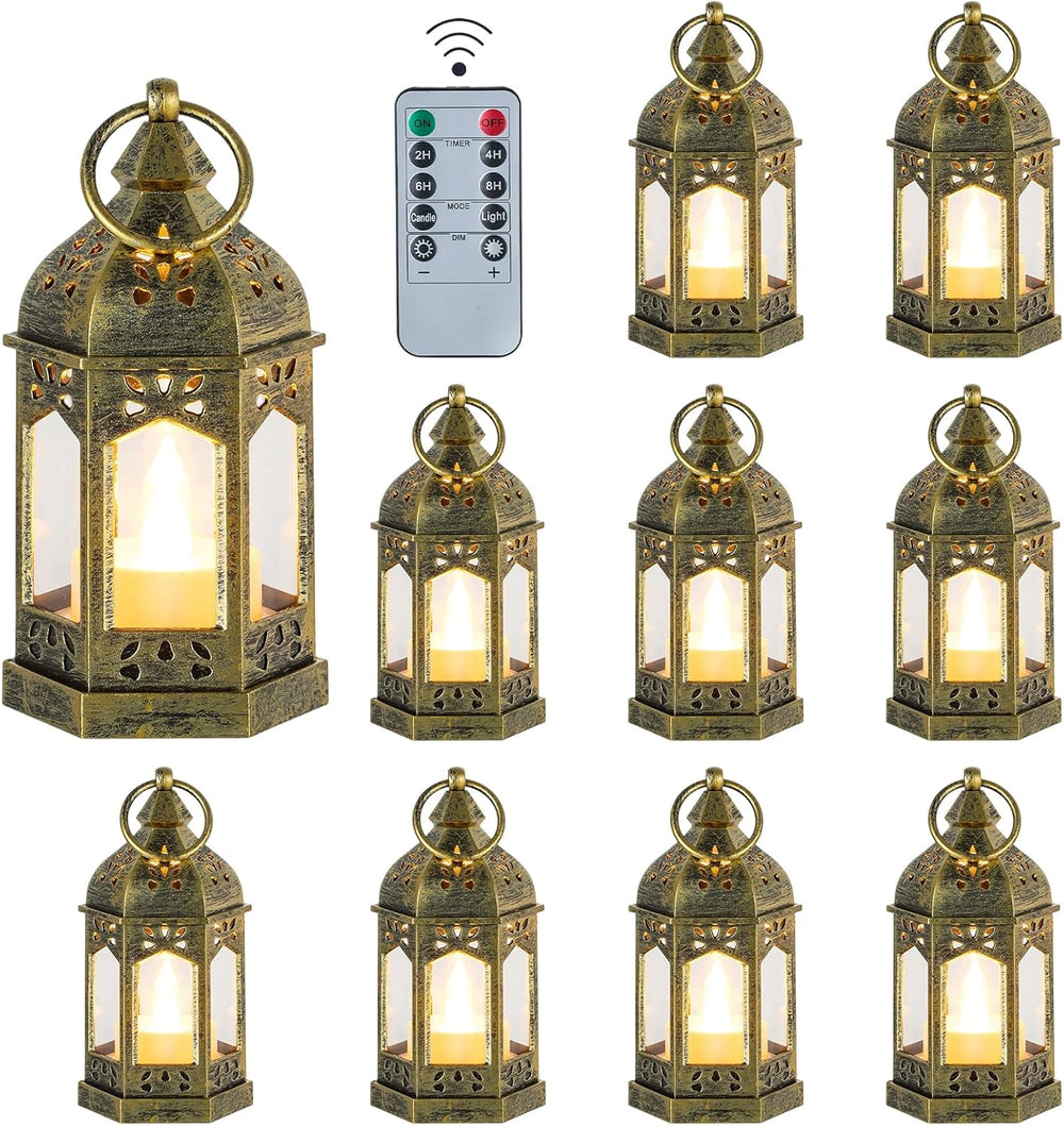 Hewory 10PCS Gold Mini Lanterns for Party Decoration, Remote LED Candles