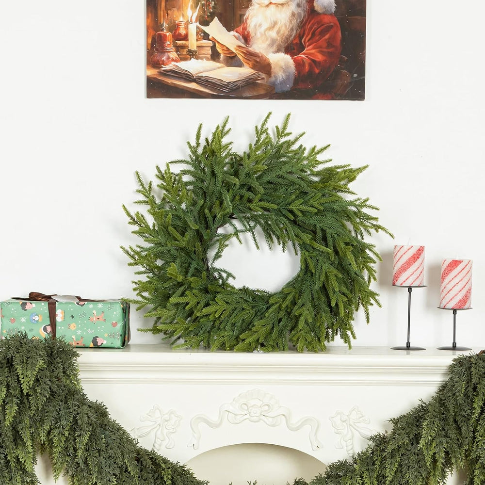 24"Realistic Artificial Norfolk Pine Christmas Wreath for Front Door