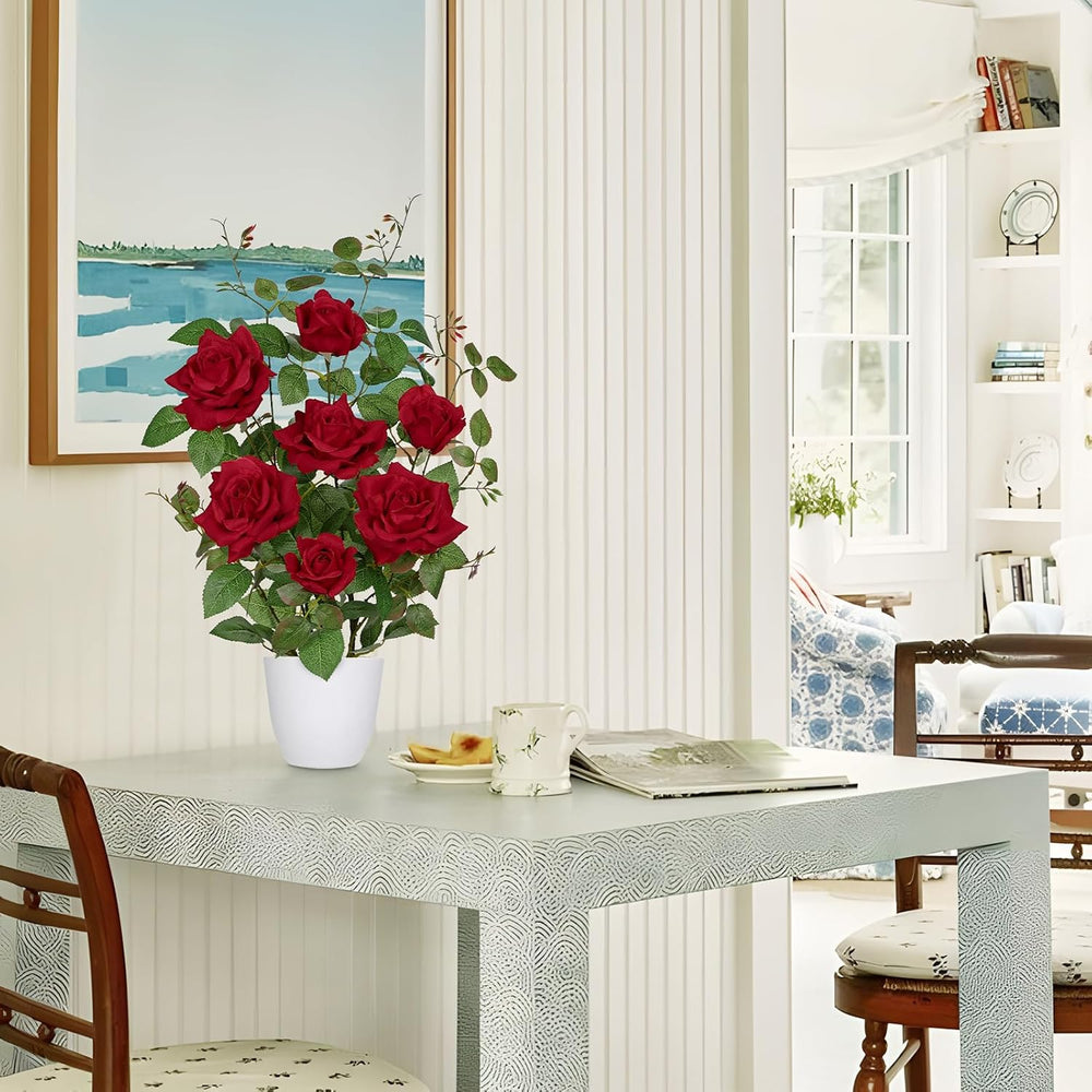 Hollyone Red Fake Roses Artificial Flowers in Pot 23.6" Small Roses Tree...