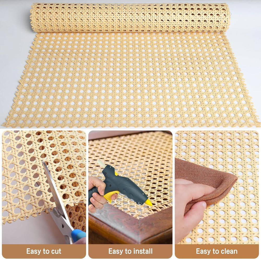 Storystore Rattan Webbing Roll, 16 x 158 Inch Woven Open Rattan Mesh PE Cane ...