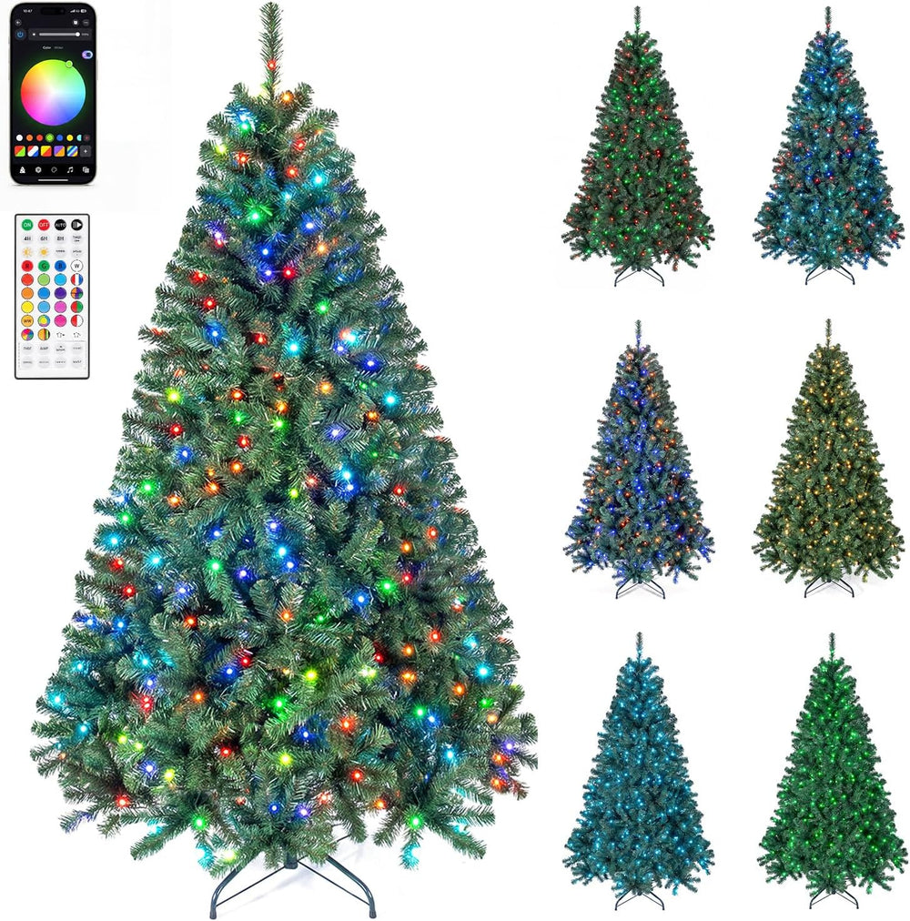 HAPPYGRILL 6 FT Prelit Artificial Christmas Tree with 300 Smart RGB Lights