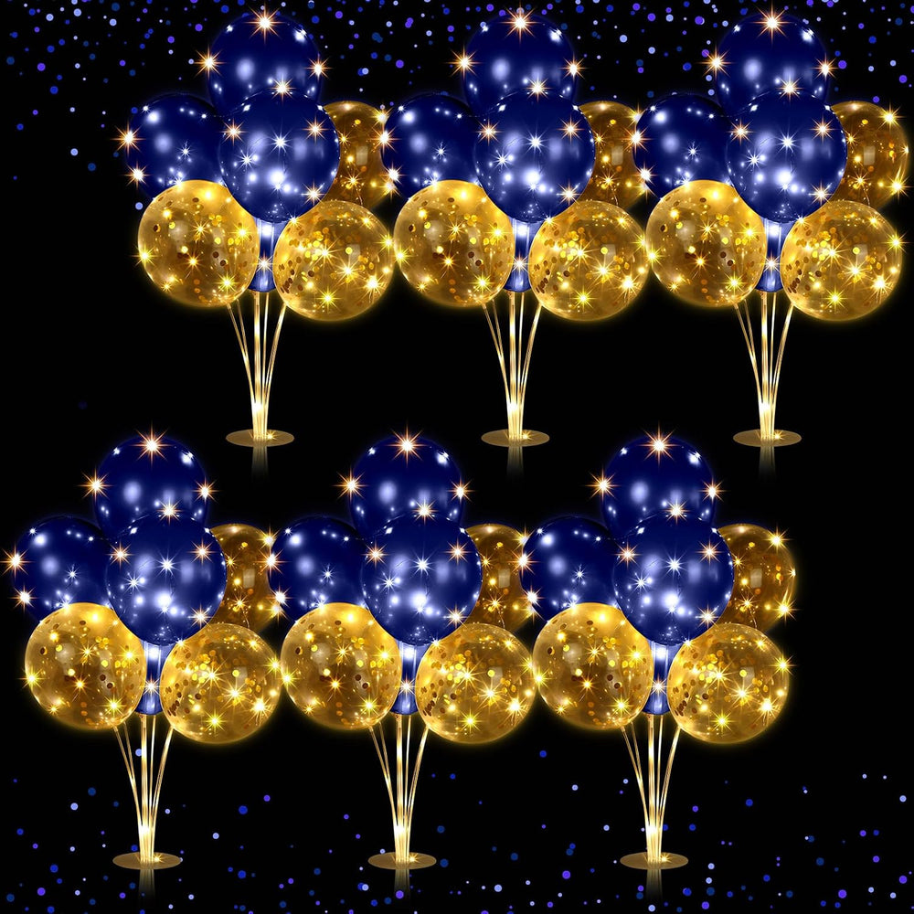 6 Sets 60 Pcs Lighted Balloons Centerpiece Table, Navy Blue