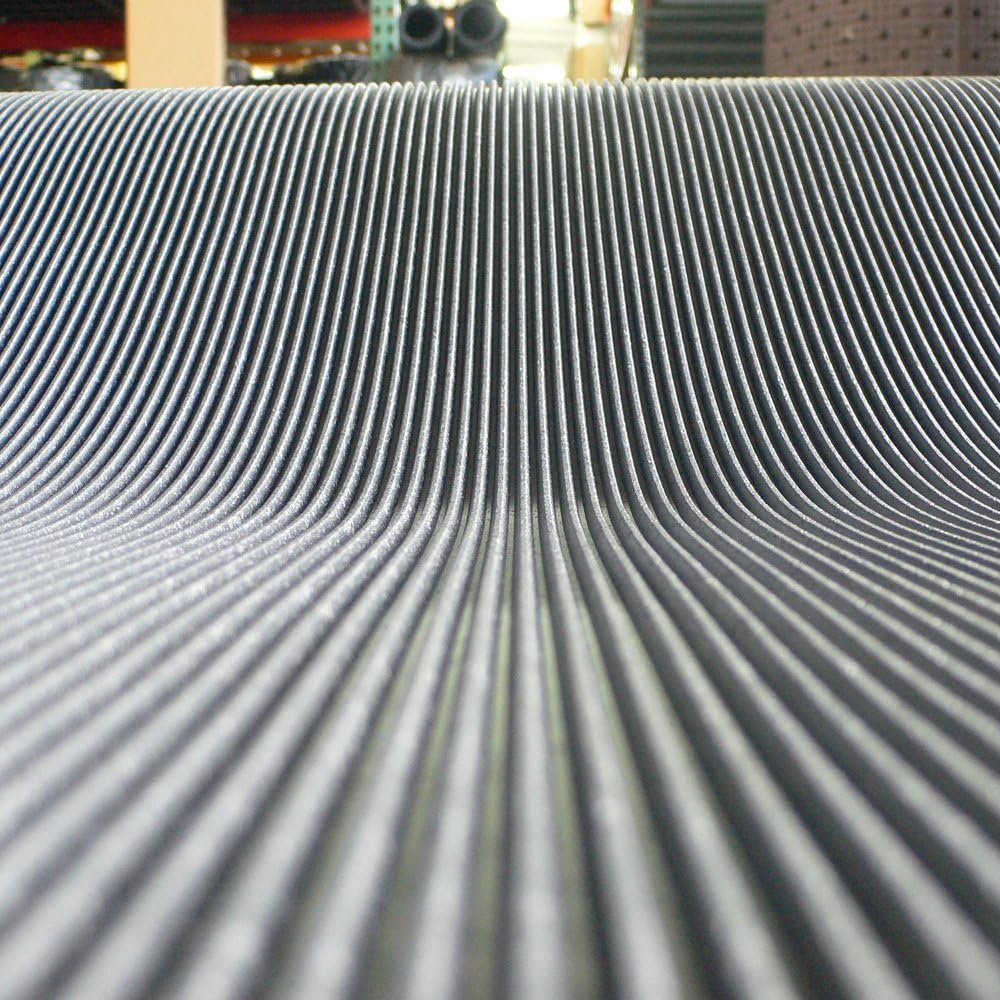 Rubber-Cal Fine Rib Corrugated Rubber Floor Mat - 1/8" x 3ft x 10ft Black