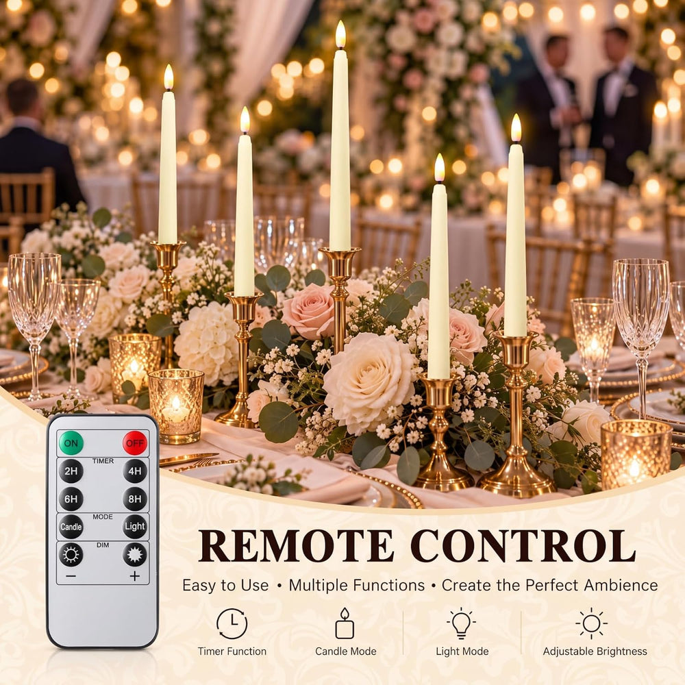 Tuanse 20 Pcs LED Flameless Taper Candles with Remote Timer, 8.46", Beige