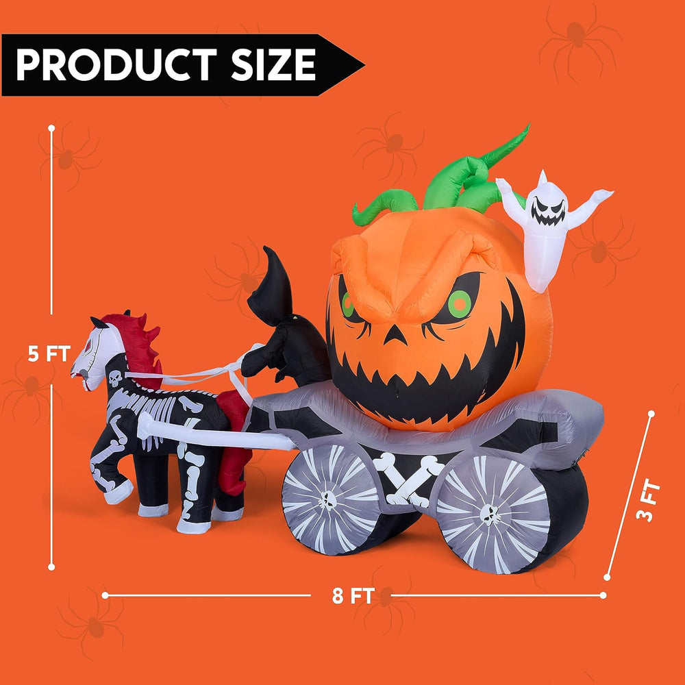 Joiedomi 8 Ft Long Halloween Inflatables Pumpkin Carriage Outdoor Decorations...