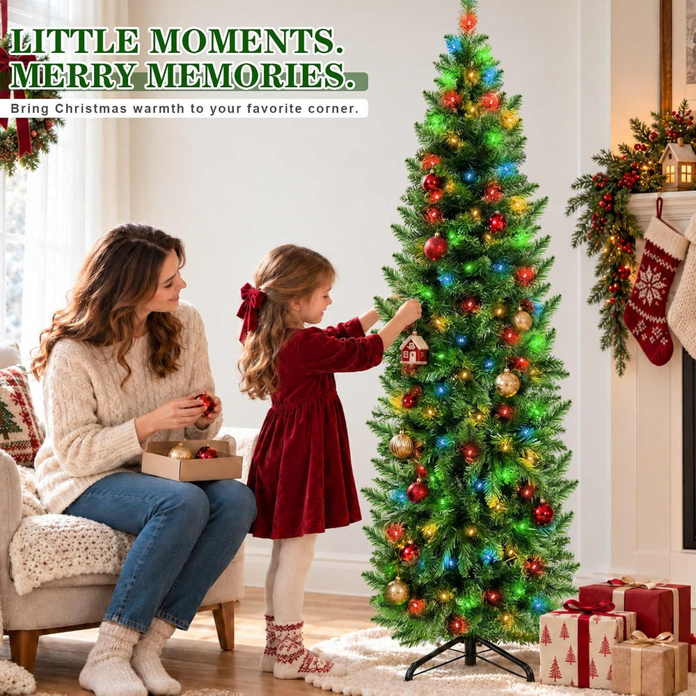 5 Ft Prelit Pencil Christmas Tree with 180 LED Dual Color Change Lights