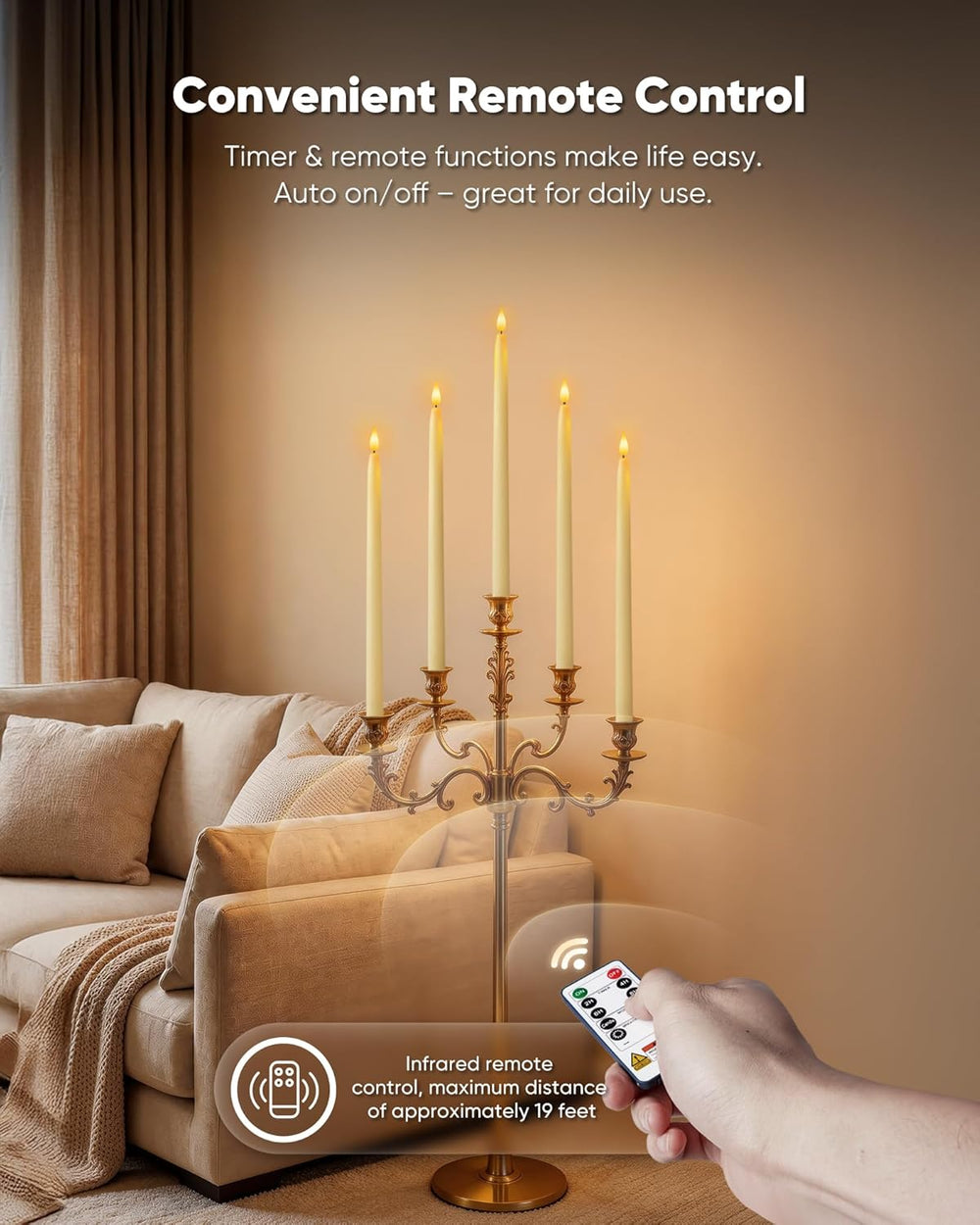 Homemory 15 inches Real Wax Flameless Taper Candles with Remote Timer, 6 Pcs ...