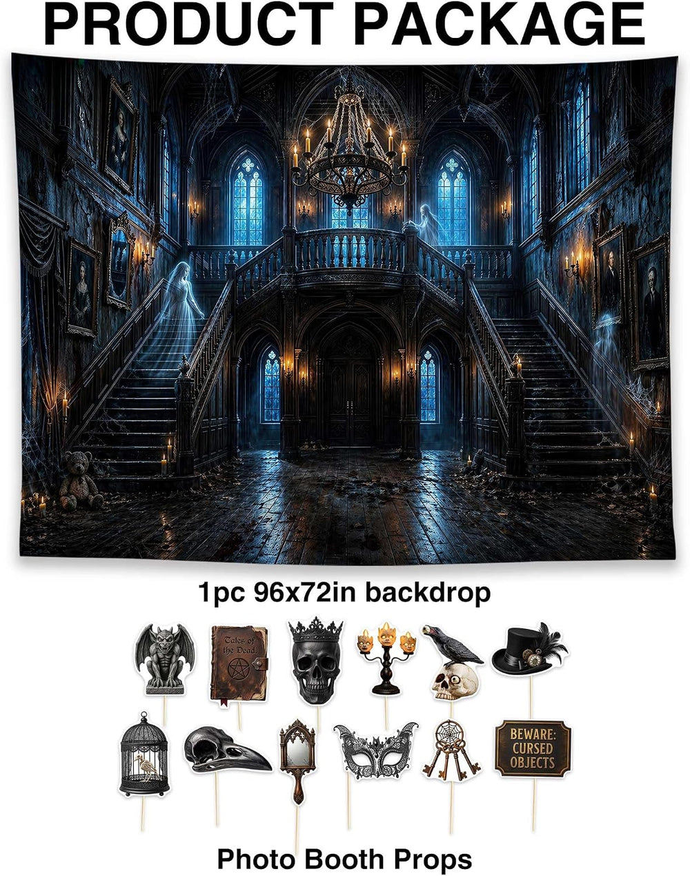 Allenjoy 96" x 72" Halloween Mansion Photography Backdrop with Phot...