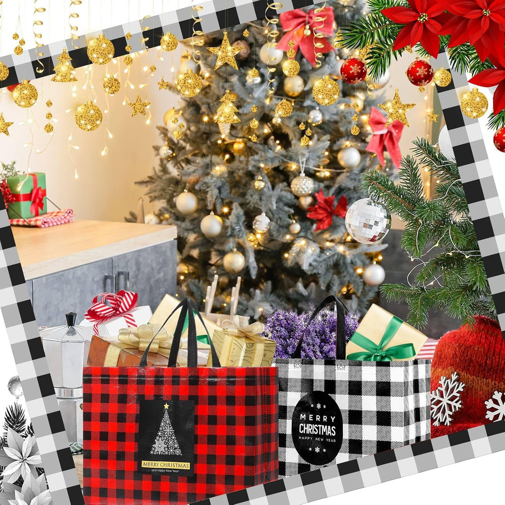 36 Pcs Christmas Gift Bags with Handles, Extra Large Buffalo Plaid, Classic