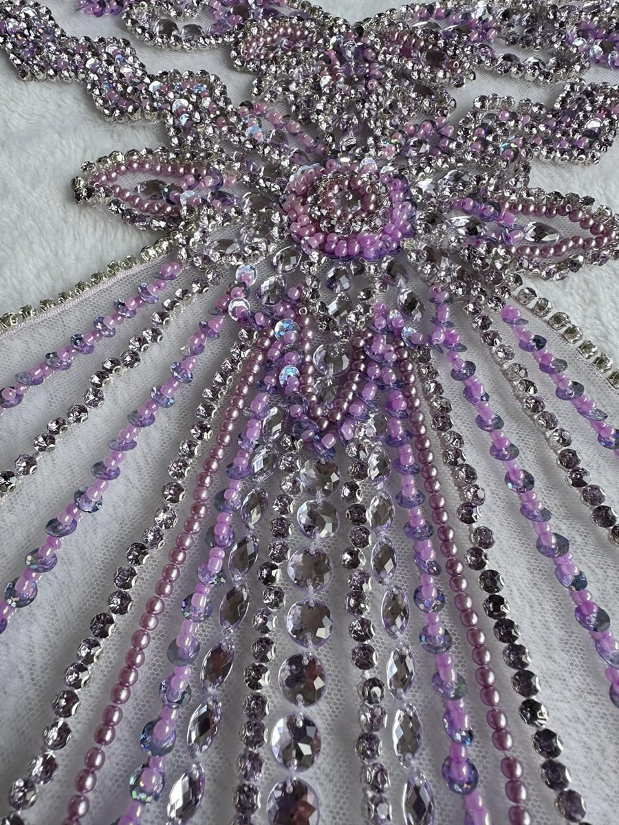 Pure Handmade Bodice lace Rhinestones Applique Sewing Stones Beads Crystal Tr...